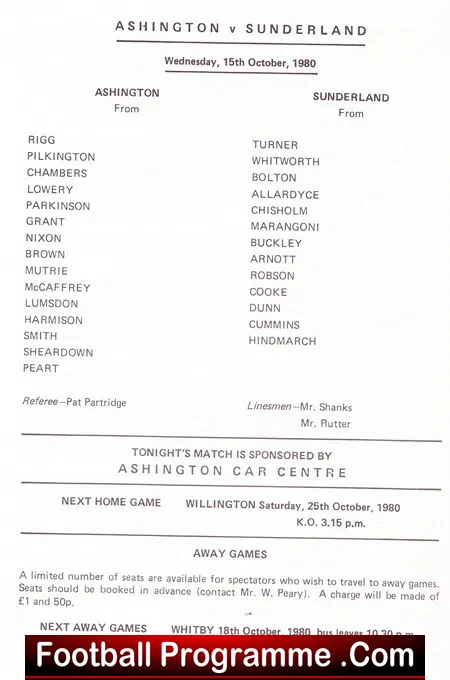 Ashington v Sunderland 1980 - Switch on New Floodlights