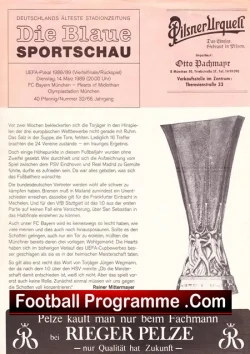 Bayern Munich v Heart Of Midlothian Hearts 1989 Germany UEFA Cup - football programme