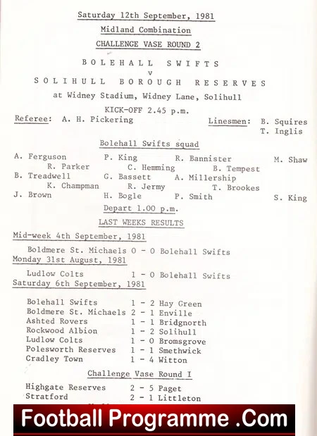 Bolehall Swifts v Solihull Borough 1981 - Challenge Vase