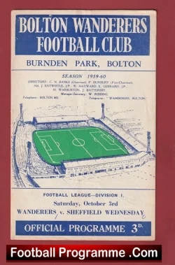 Bolton Wanderers v Sheffield Wednesday 1959 - football programme