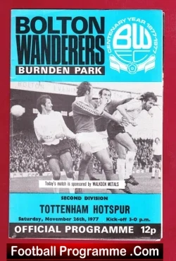 Bolton Wanderers v Tottenham 1977 - football programme
