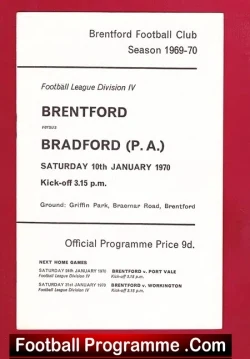 Brentford v Bradford Park Avenue 1970 - Last Season BPA - football programme