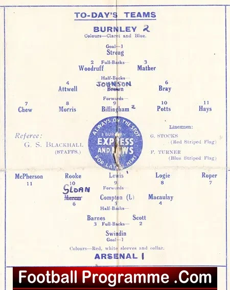 Burnley v Arsenal 1947