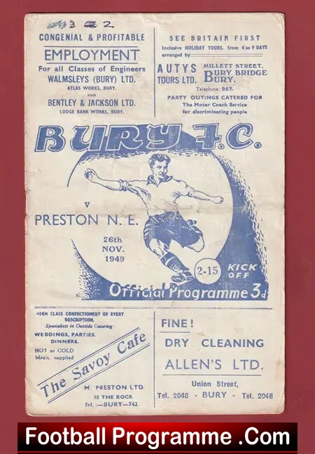 Bury v Preston 1949 – 1940’s Football Programme