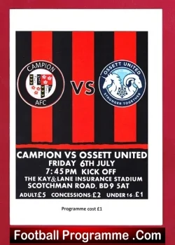 Campion v Ossett United 2018 - 1st First Ever Match - football programme