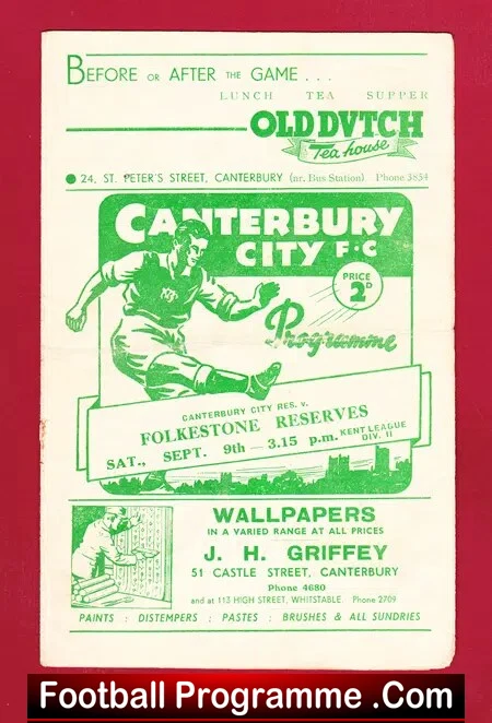 Canterbury City v Folkestone Town 1952 - Reserves Match