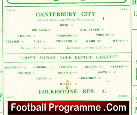 Canterbury City v Folkestone Town 1952 - Reserves Match