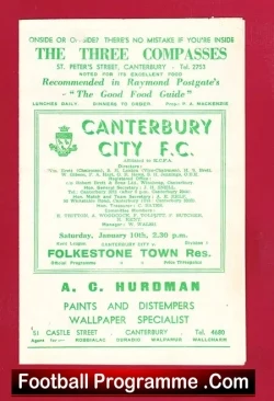 Canterbury City v Folkestone Town 1953 - Reserves Match - football programme