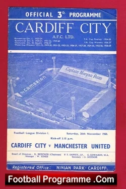 Cardiff City v Manchester United 1960 First Match Noel Cantwell - football programme