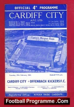 Cardiff City v Offenbach Kickers 1962 - Germany Football Team - football programme