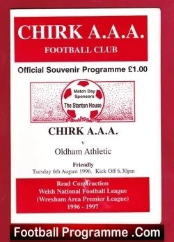 Chirk AAA v Oldham Athletic 1996 - Defunct Football Club - football programme