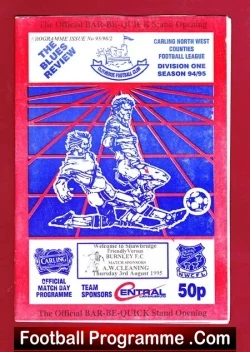 Clitheroe v Burnley 1995 - Friendly Opening New Stand Shawbridge - football programme
