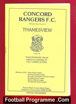 Concord Rangers v Burnham Ramblers 1993 - football programme