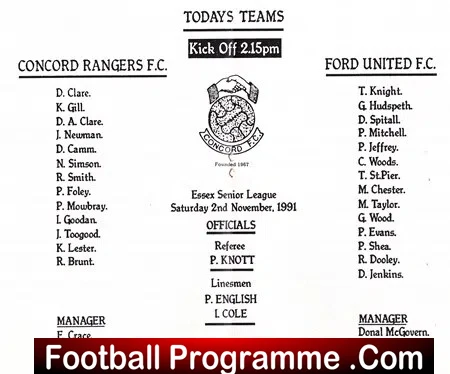 Concord Rangers v Ford United 1991
