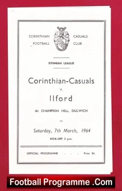 Corinthian Casuals v Ilford 1964 - Champion Hill Dulwich - football programme