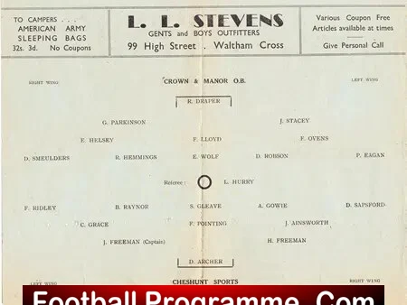 Crown Manor Old Boys v Cheshunt Sports 1947 - Senior Cup Final