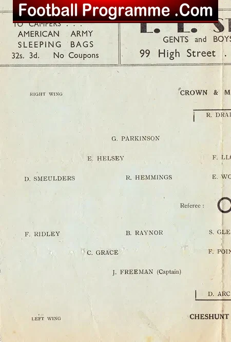 Crown Manor Old Boys v Cheshunt Sports 1947 - Senior Cup Final