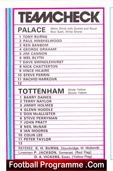 Crystal Palace v Tottenham 1977