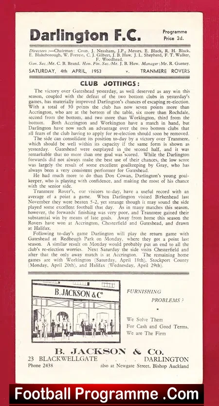 Darlington v Tranmere Rovers 1953
