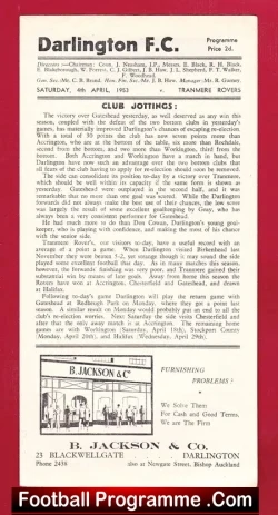 Darlington v Tranmere Rovers 1953
