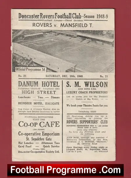 Doncaster Rovers v Mansfield Town 1948 – 1940’s Programme