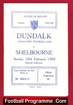 Dundalk v Shelbourne 1962 - Ireland - football programme