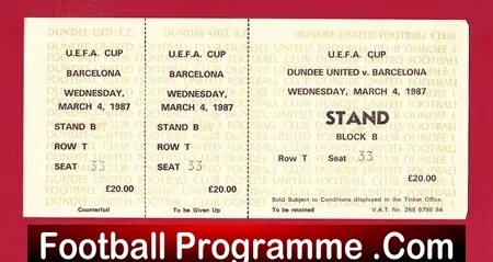 Dundee United v Barcelona 1987 – Full Football Ticket