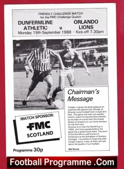 Dunfermline Athletic v Orlando Lions 1988 - Multi Signed - USA - football programme