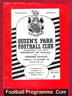 Eintracht Frankfurt v Glasgow Rangers 1961 - Queens Park Lights - football programme