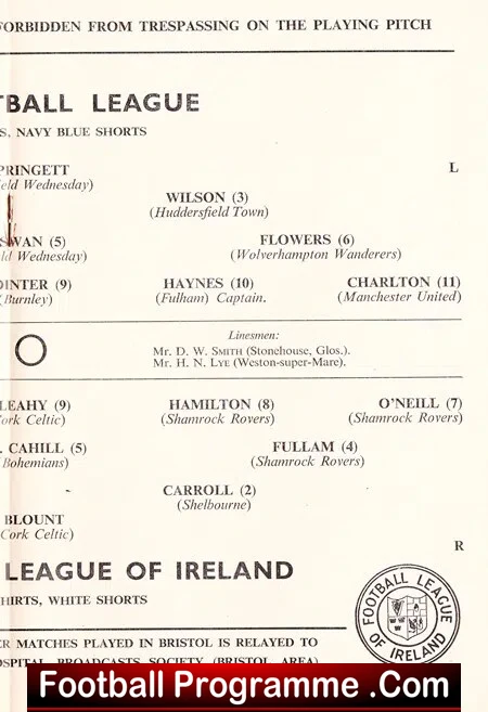 England Football League v Ireland League 1961 - Bristol Rovers