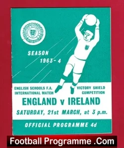 England v Ireland 1964 - Schoolboys at Elm Park Reading - football programme