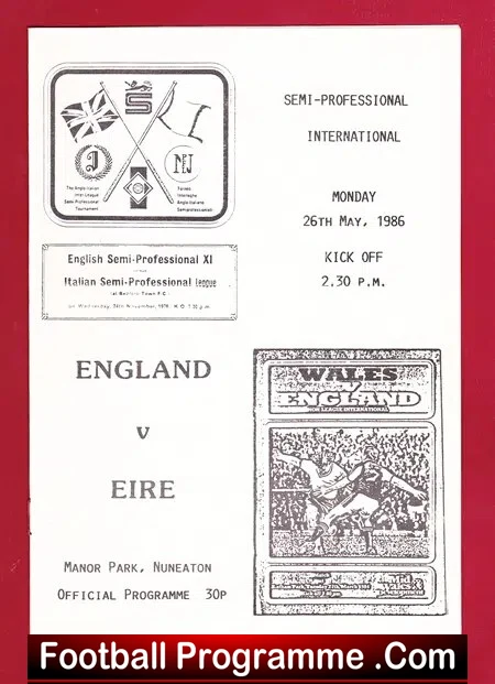England v Ireland 1986 – Semi Pro Match Manor Park Nuneaton
