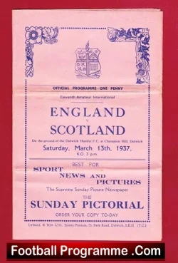 England v Scotland 1937 - Amateur International at Dulwich - football programme