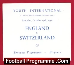 England v Switzerland 1956 - Youth Match at Goldstone Hove - football programme
