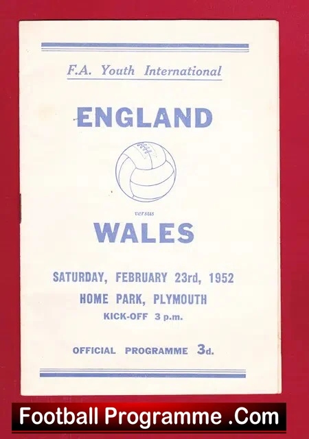 England v Wales 1952 – Youth Match at Plymouth