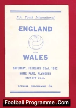 England v Wales 1952 – Youth Match at Plymouth