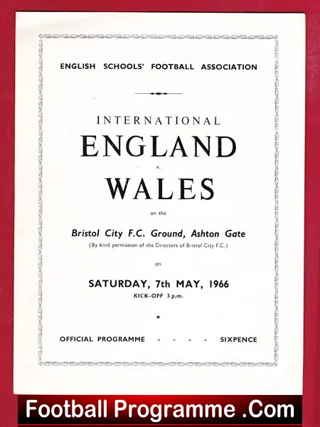 England v Wales 1966 – Schoolboys at Bristol City