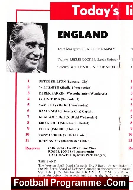 England v Wales 1969 - Under 23 Ashton Gate Bristol