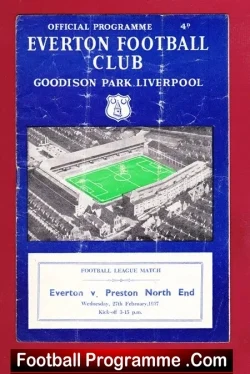 Everton v Preston 1957 - Multi Autographed SIGNED - football programme