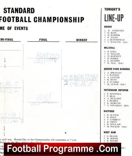 Five A Side Championship Wembley 1969 - Arsenal Chelsea Millwall