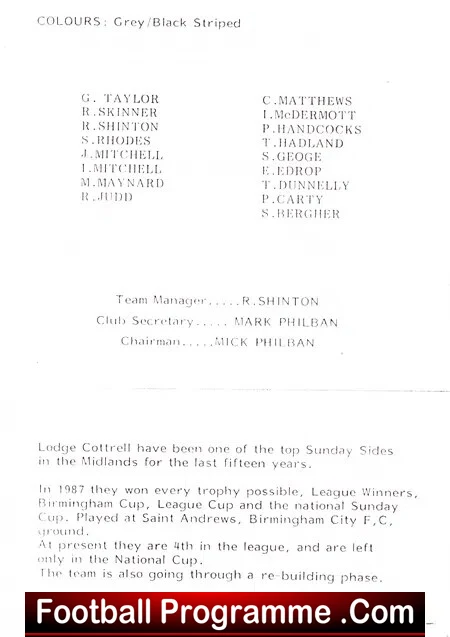 Ford Basildon v Lodge Cotterell 1990 - Sunday Cup