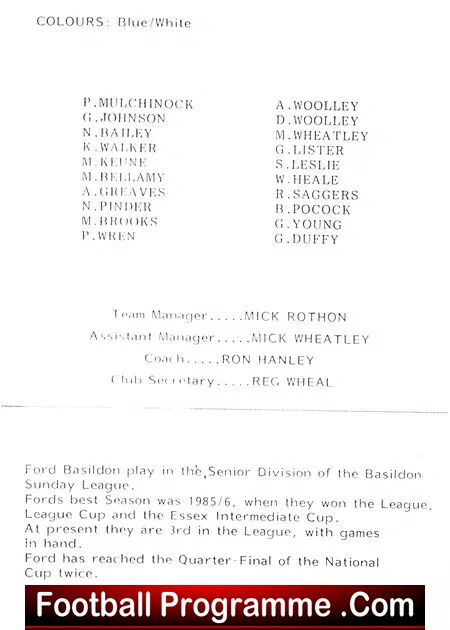 Ford Basildon v Lodge Cotterell 1990 - Sunday Cup