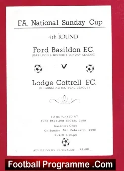 Ford Basildon v Lodge Cotterell 1990 - Sunday Cup - football programme