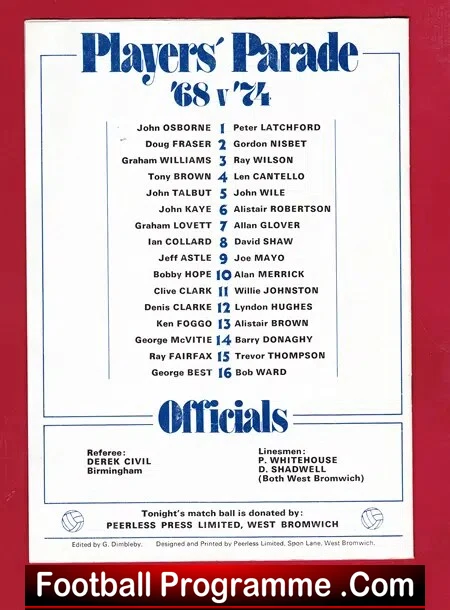 Geoff Astle Testimonial Benefit Match West Brom WBA George Best