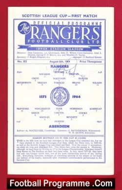 Glasgow Rangers v Aberdeen 1964 – Signed Billy Ritchie
