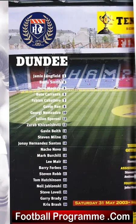 Glasgow Rangers v Dundee 2003 - Scottish League Cup Final