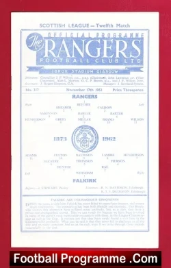 Glasgow Rangers v Falkirk 1962 - football programme