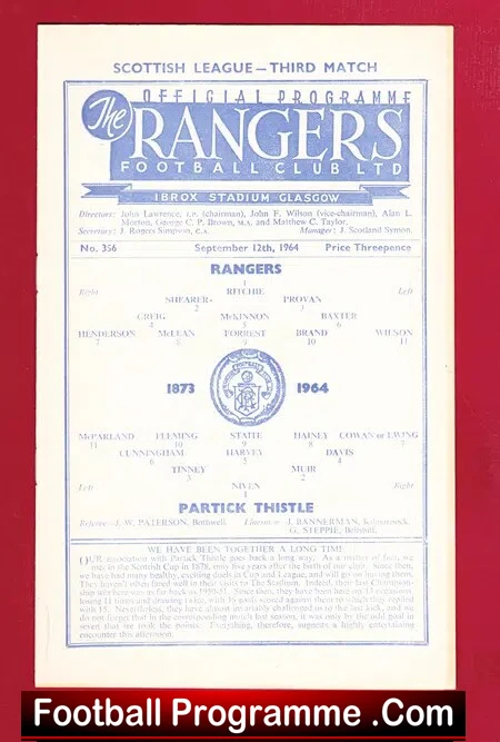Glasgow Rangers v Partick Thistle 1964