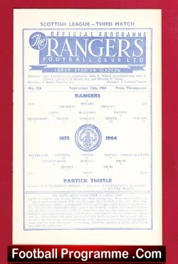 Glasgow Rangers v Partick Thistle 1964 - football programme