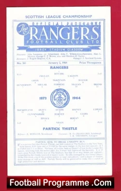 Glasgow Rangers v Partick Thistle 1964 - Scottish League - football programme